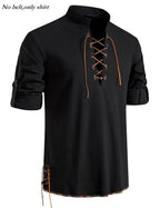 Runcati Mens Medieval Pirate Shirt Cotton Retro Lace Up Renaissance Shirts Viking Long Sleeve Halloween Costume Tops