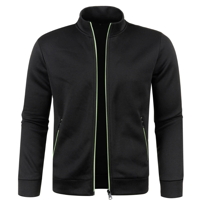 Autumn and Winter Men's New Long Zipper Color Block Sweater Sleeves Thin Plush Sweater Jacket Casual Slim Fit Comfortable Coat