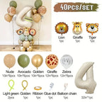40 pieces new jungle retro animal balloons for kids birthday number 12345  party decoration set with digital columns Tiger Lion