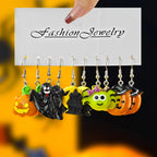 10pcs Cross border New Halloween Gothic Ghost Face Pumpkin Ghost Black Cat Bat Witch Hat Resin Pendant Earrings Set