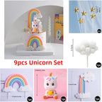 Unicorn Theme Cake Topper Happy Birthday Rainbow Stars Girl Birthday Baby Shower Party  Cake Decoration for Girl's 16th Birthday