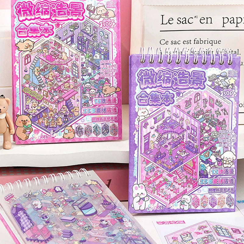 Mr. Paper 30Pcs 3d three-dimensional stacking miniature scene stickers scenery sticker book Students' puzzle handmade diy stress
