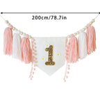 Boho 1st Birthday High Chair Banner Pink Party Decoration For Girl Baby Shower Wall Hangings Decorative For Kids Bedroom