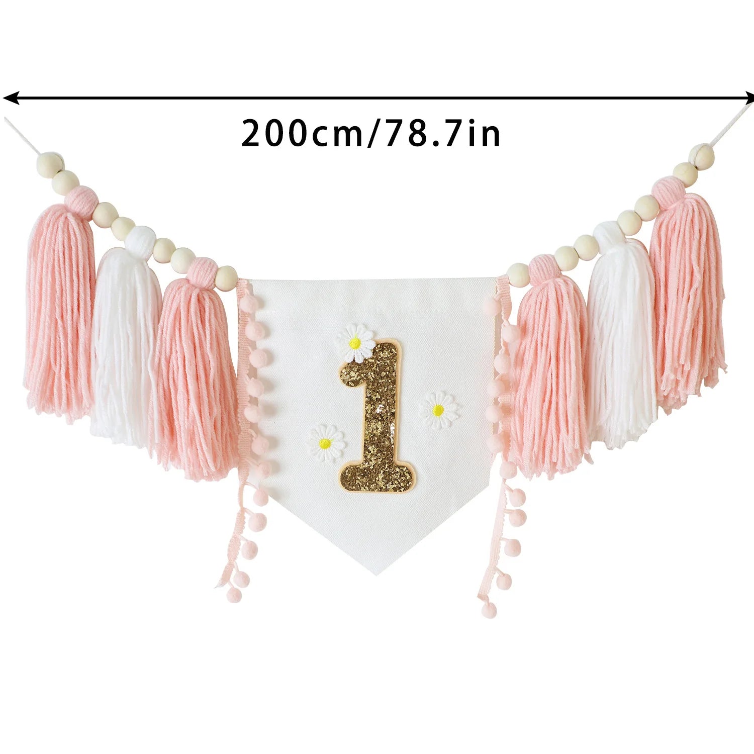 Boho 1st Birthday High Chair Banner Pink Party Decoration For Girl Baby Shower Wall Hangings Decorative For Kids Bedroom