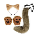 FluffyAnime Animal Fur Fox Tail Cat Paws Gloves and Ears Headwear Face Mask Cosplay Costume  Set Halloween Party Accessorie