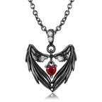 Gothic Punk Bat Wings and Heart-Shaped Resin Pendant Necklace - Dark Fantasy Style Alloy Chain, Halloween Gift for Women, Casual Fashion Accessories