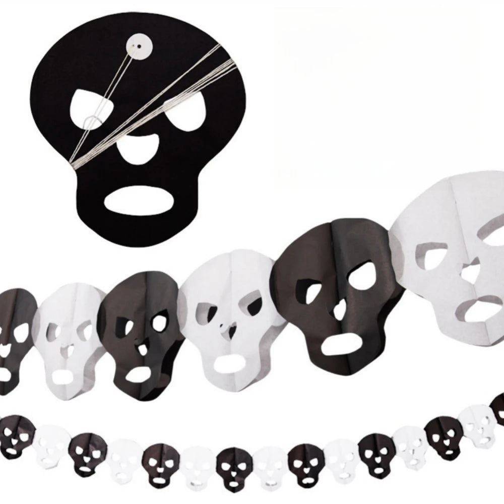 Halloween Paper Banner Spider Pumpkin Ghost Bat Paper Chain Halloween Decoration Garland Banner Paper Pull Flower Party Supplies