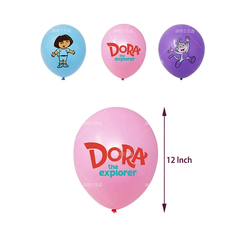 Cartoon-Dora-The-Explorer Theme Kids Birthday Party Digital Balloon Banner Background Cake Topper Decoration Supplies Baby Gifts
