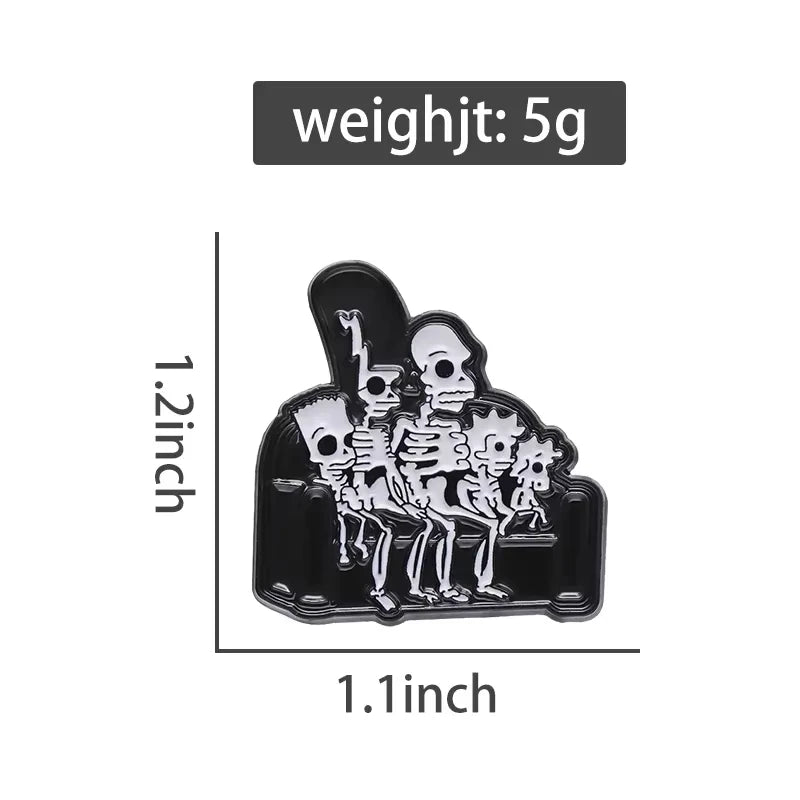 Animated Sitcom Punk Skull Brooch Enamel Pins Funny Cartoon Metal Brooches Backpack Lapel Badges Accessories Gift for Friends