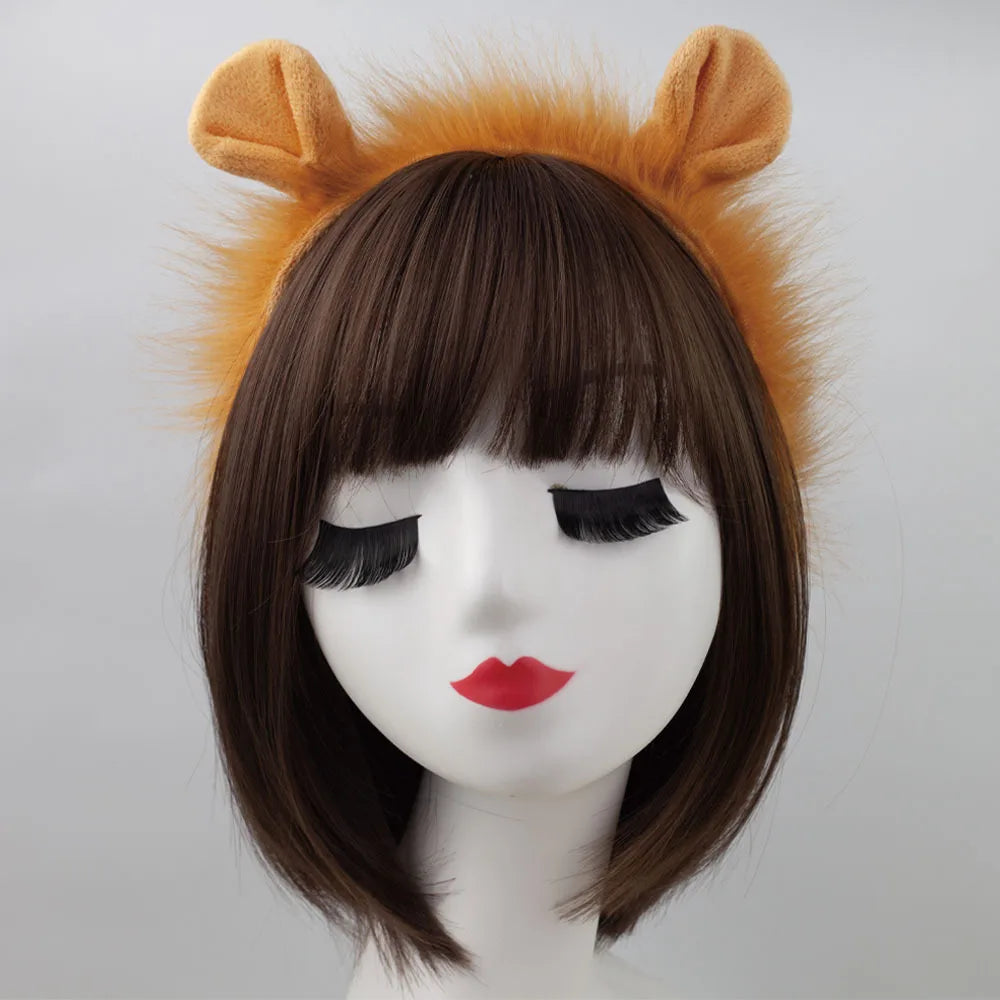 Lion Headband Tail Gloves Cosplay Kawaii Animal Ears Headdress Tie Halloween Party Wearings Adults Xmas Decor DIY Accessories