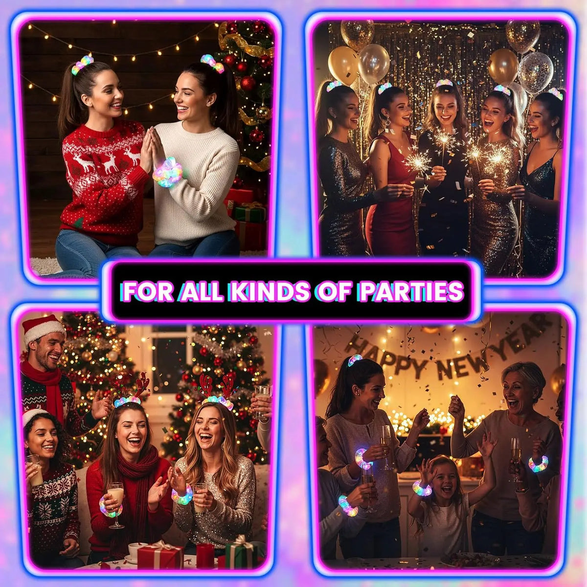 10pcs LED Scrunchies Light Up Organza Hair Scrunchy Elastic Hair Ties for Women Girl Glow in The Dark Party Supplies Neon Outfit