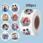 500pcs Disney Mix Anime Stickers Roll Cute Princess Mickey Mouse Sealing Label Decoration Decals Children Party Sticker Toy Gift