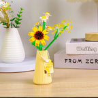 HUIQIBAO MOC Flower with pot Micro Building Block Sunflower Mini Model Bricks set Flowers Toys for Adults home Desk Decoration