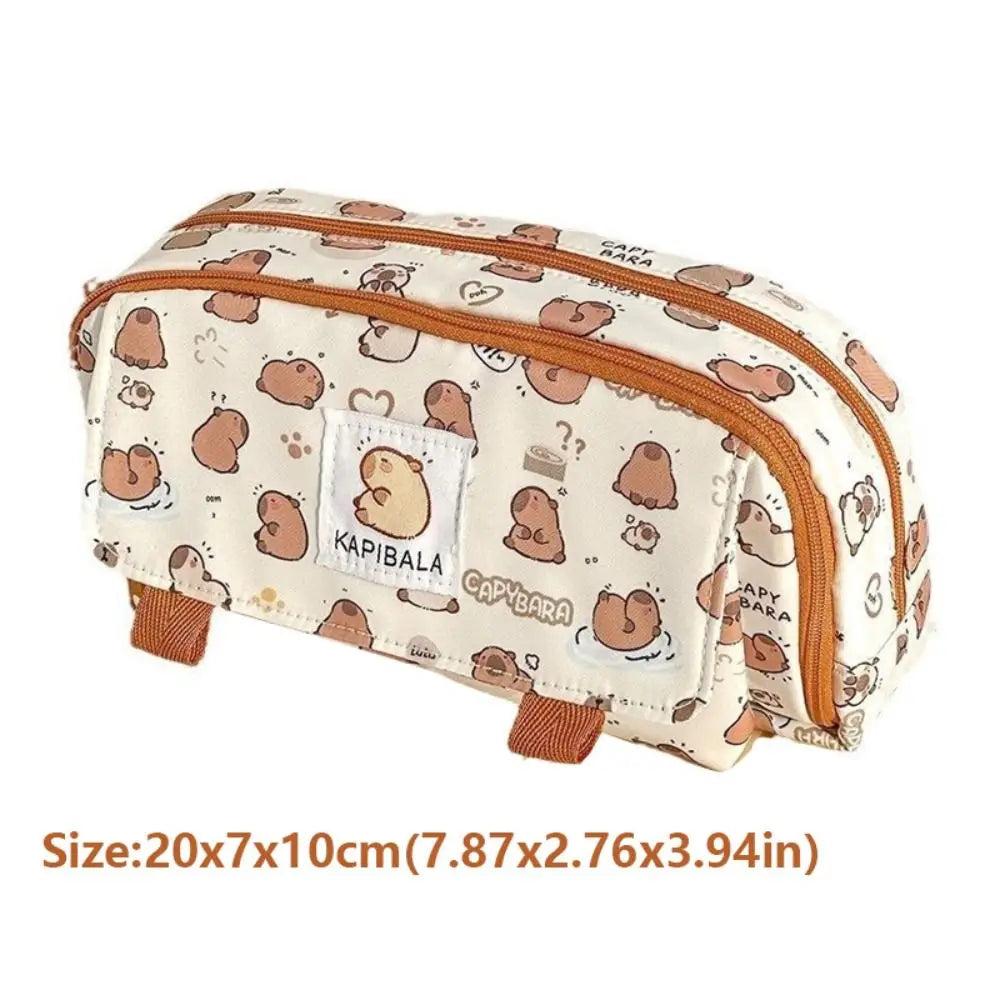 INS Capybara Four-layer Large Capacity Pen Bag Cute Cartoon Pencil Case Stationery Organizer Storage Bag For Students Gift