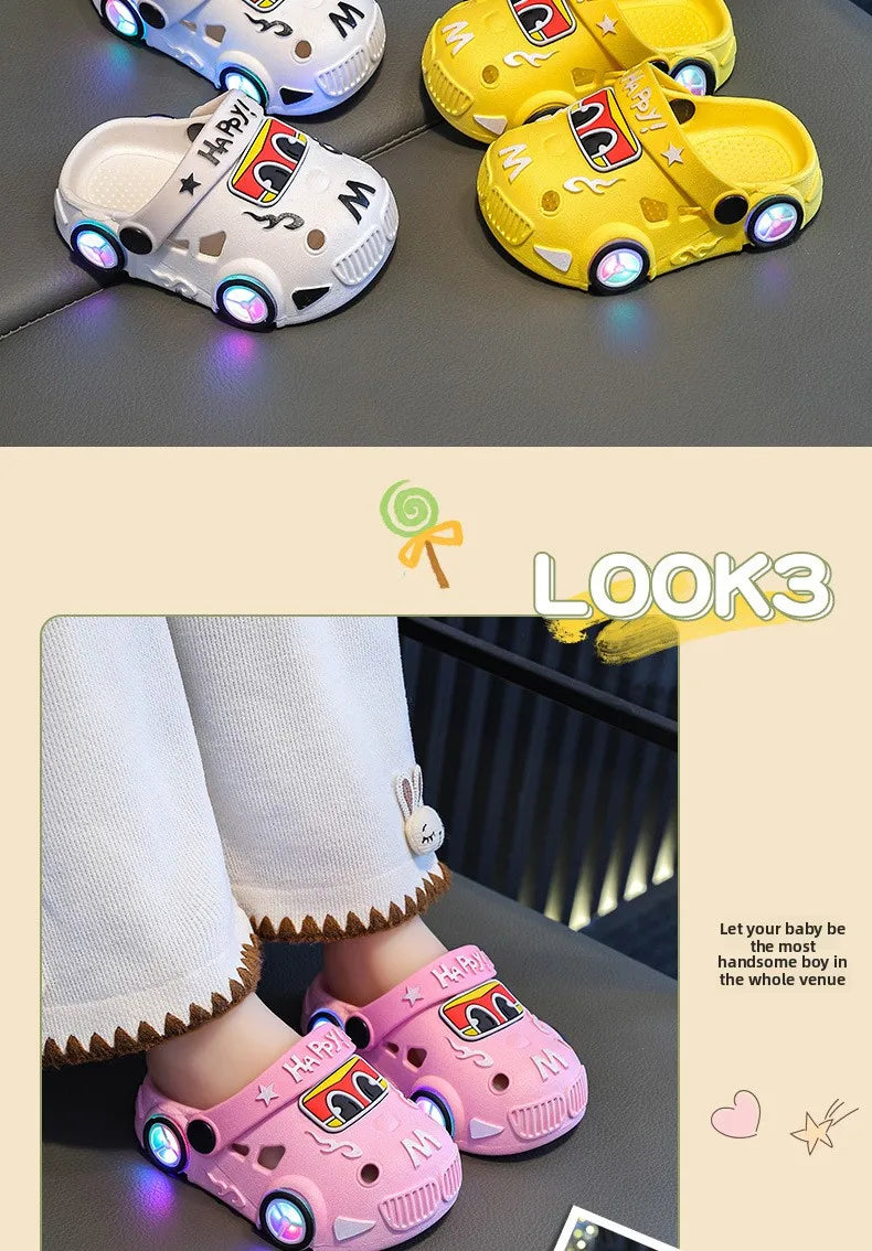 New 2026 Kids Glowing Slippers Summer Outdoor Two-Way Wear Anti-Slip Cute Small Children Sandals Boys Slip-On Home Slippers