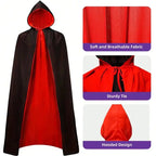 Halloween Themed Party Two Layer Two-Tone Hooded Stand-Up Collar Vampire Costume Robe Cloak, Unisex Adult Reversible Stand-Up C