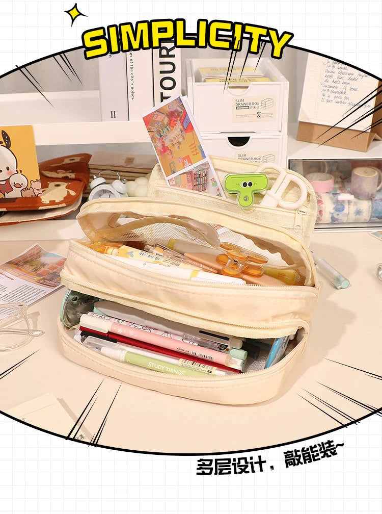 Large Capacity Simple and Versatile Japanese Pencil Case Stationery Box for Female Primary School Students, Junior High School S