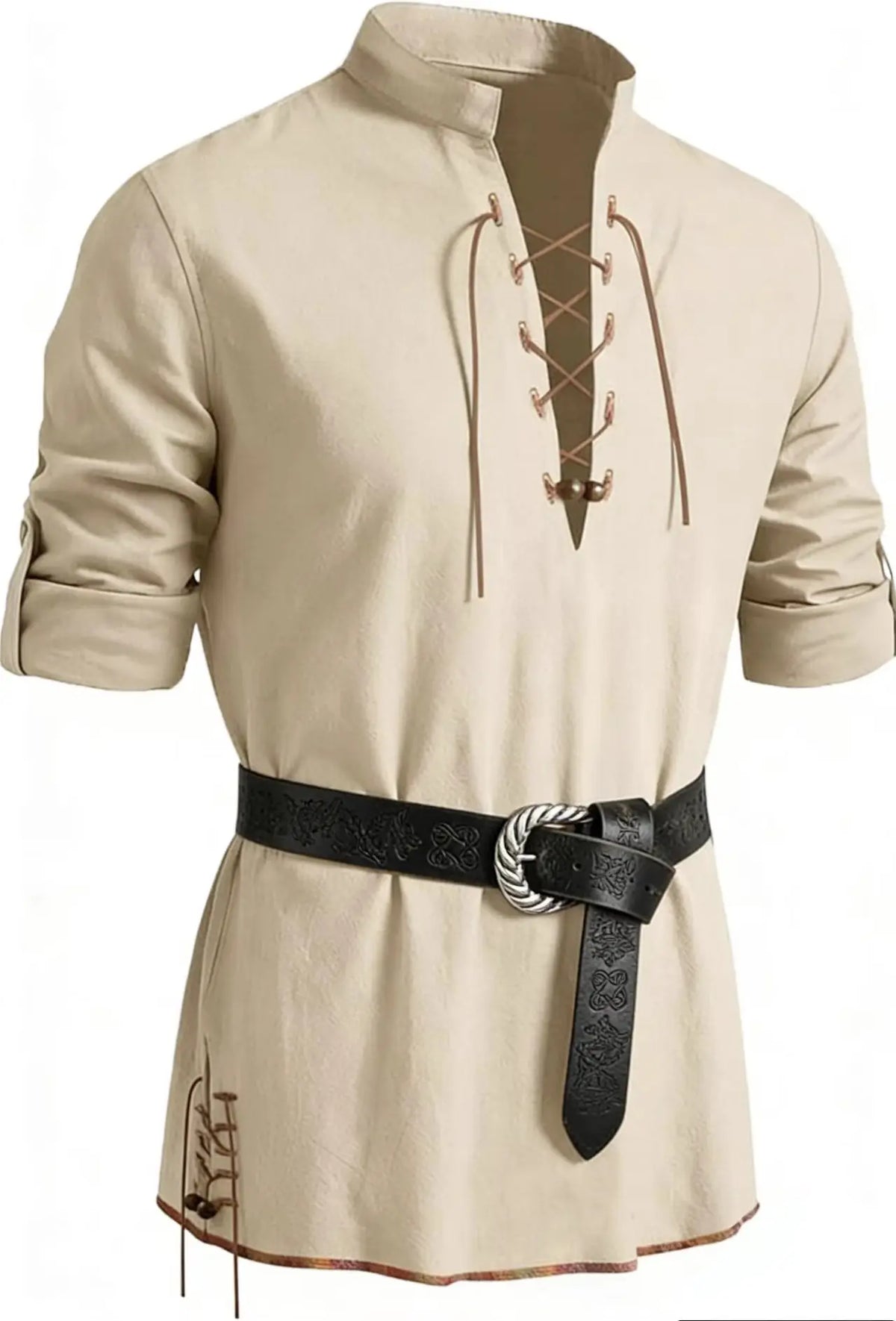 Runcati Mens Medieval Pirate Shirt Cotton Retro Lace Up Renaissance Shirts Viking Long Sleeve Halloween Costume Tops