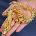 3D Alloy Golden Dragon Statue with Movable Limbs - Home Desktop Decoration Symbol of Power And Good Luck