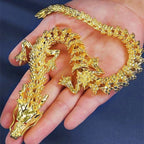 3D Alloy Golden Dragon Statue with Movable Limbs - Home Desktop Decoration Symbol of Power And Good Luck