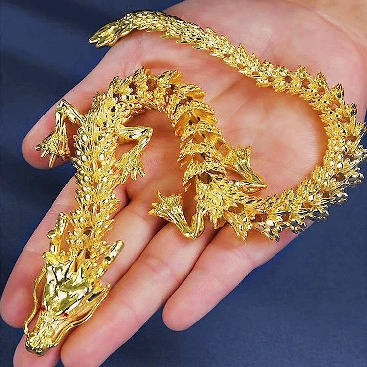 3D Alloy Golden Dragon Statue with Movable Limbs - Home Desktop Decoration Symbol of Power And Good Luck