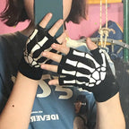 New Punk Gloves Unisex Halloween Skeleton Skull Half Finger Gloves Glow In The Dark Fingerless Stretch Knitted Winter Mittens