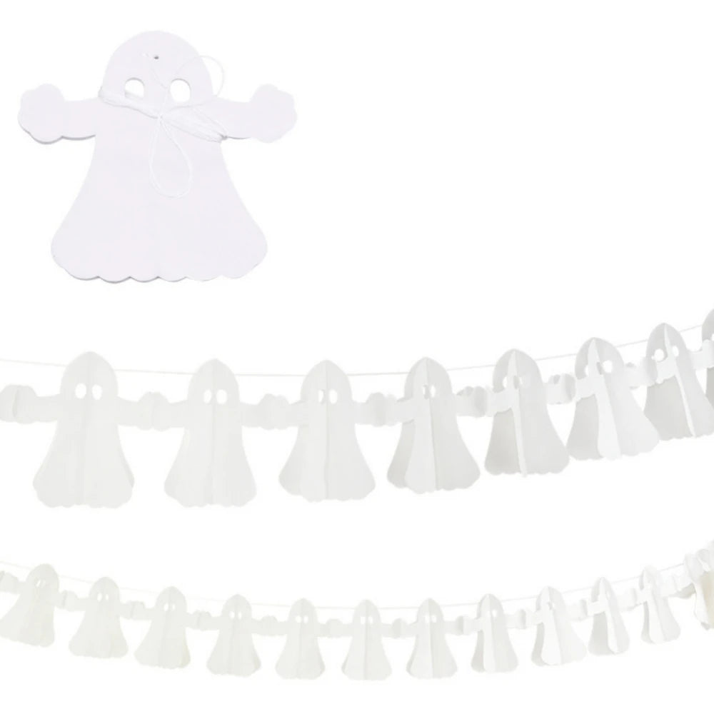 Halloween Paper Banner Spider Pumpkin Ghost Bat Paper Chain Halloween Decoration Garland Banner Paper Pull Flower Party Supplies