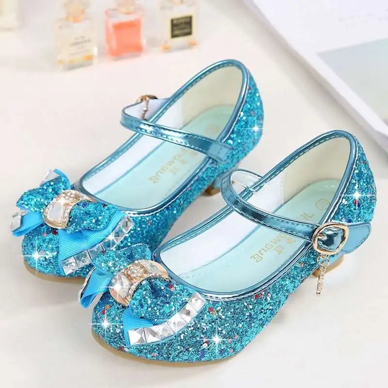 Children Princess Sandals Kids Girls Wedding Shoes High Heels Dress Shoes Bowtie Purple Pink Blue Silver Shoes For Girls