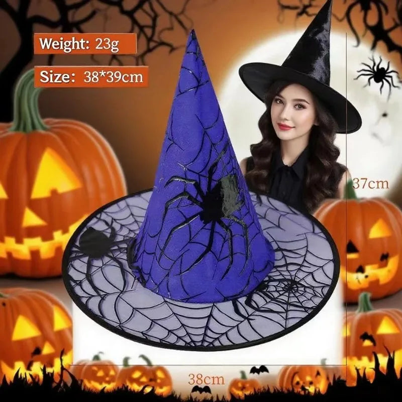 Witch Hat Halloween Decoration Supplies Witch Hat Children Adult Prom Party Dress Up Mesh Wizard Magics Hat for Party