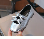 Kids Square Dance Performance Shoes Black Solid Color Girls Princess Shoe with Double Bow 2024 New Girls Leather Shoes Soft Sole