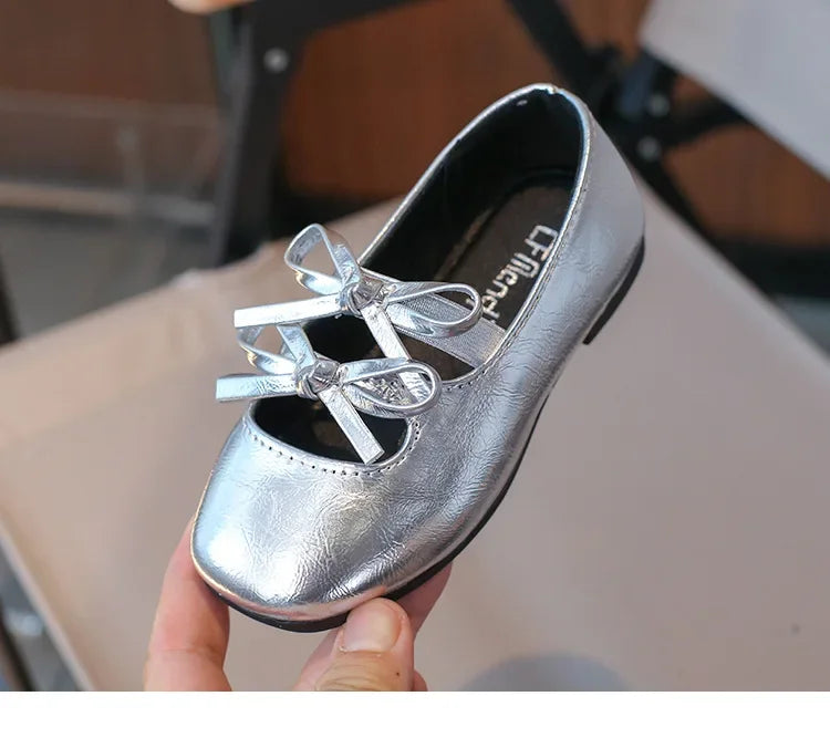 Kids Square Dance Performance Shoes Black Solid Color Girls Princess Shoe with Double Bow 2024 New Girls Leather Shoes Soft Sole