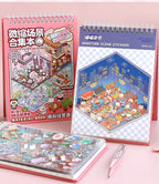 20Pcs Scenes Cartoon Landscape Sticker Book Forest Village DIY 3D Sticker Cabin Scene Pocket Birthday Gift for Kid Child Student