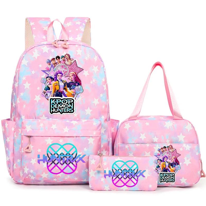 3Pcs/Set KPop Demon Hunter School Bags Girls Teens Rumi Mira Zoey Youth School Backpack Travel School Students Laptop Backpack