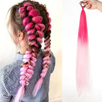 LUPU Synthetic Ponytail Extension with Elastic Tie Hair Band 26" Long Straight Colored Braiding Ponytail Ombre Pink Purple Blue