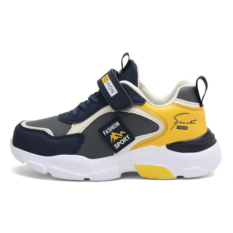 Autumn and Winter Children's Shoes, Boys' Sports Shoes, Leather Surface, Breathable, Non-Slip, Versatile Sports Shoes for Middle-Aged and Older Children, Elementary School Students