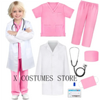 Kid's Doctor Cosplay Nurse Costume Nurse Suit Doctor's V Neck Surgical Suit Boys Girls Halloween Party Epidemic Role Clothing