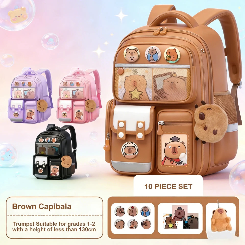 Capybara Children School Bags For Boys Girls Kids Alleviate Burden Protecting Spine Widen Straps School Backpack School Book Bag
