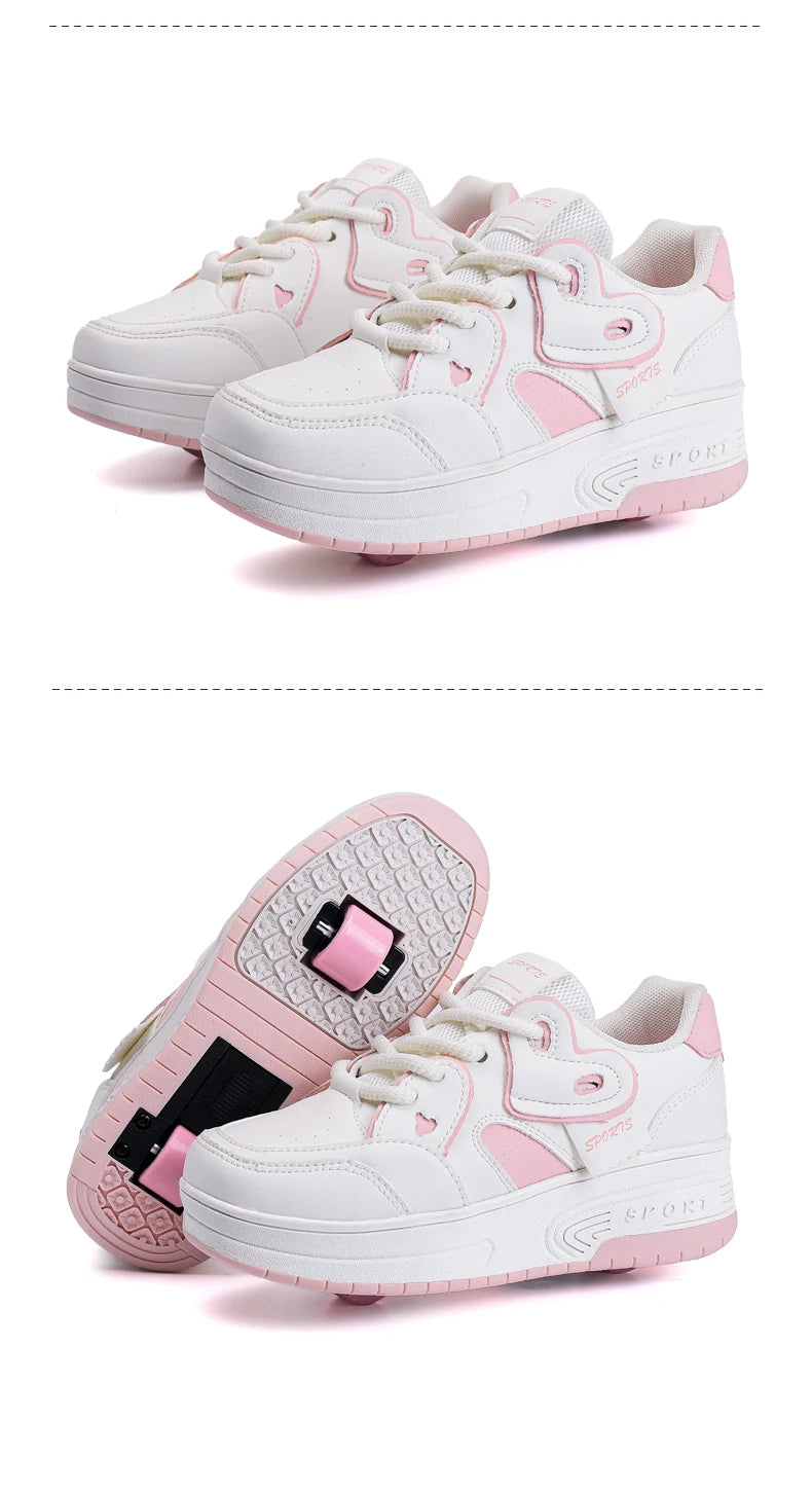 Girls Retractable Roller Shoes Breathable Walking Sneakers