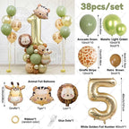 38pcs Wild Animal Balloon Tower with Gold 1-9 Number Balloon for Jungle Safari Birthday Party Decoration Forest Party Supply