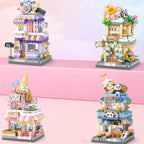 Mini ABS Self-Locking Bricks Street View Blocks Panda Coffee Ice Cream Flower Shop DIY Toy for Kids Girls Birthday Gift