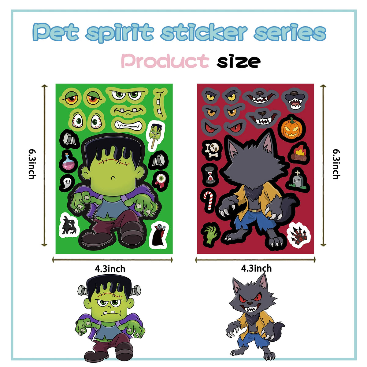 32Sheets Halloween Make a Face Puzzle PVC Sticker Kids Party Favors Gift Toy DIY Pumpkin Ghost Assemble Jigsaw Educational Game