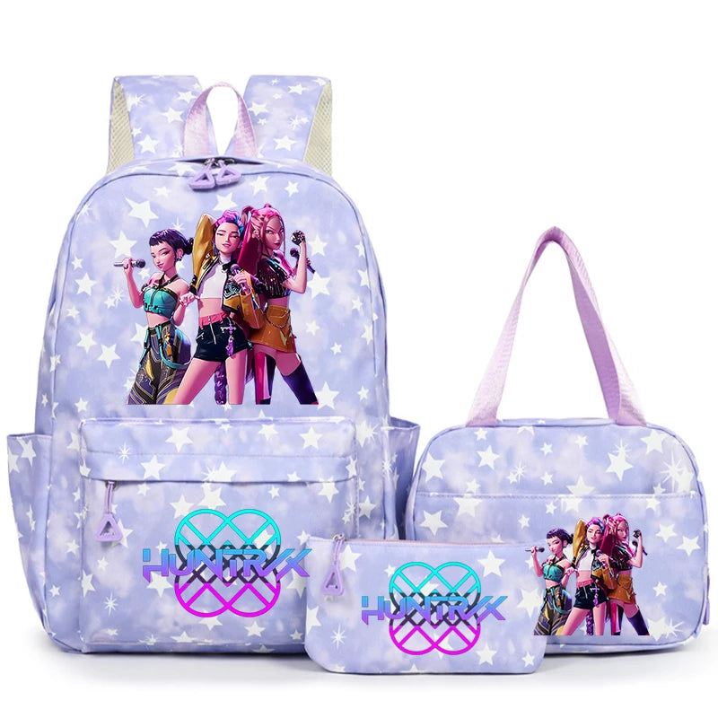 3Pcs/Set KPop Demon Hunter School Bags Girls Teens Rumi Mira Zoey Youth School Backpack Travel School Students Laptop Backpack