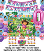 Cartoon-Dora-The-Explorer Theme Kids Birthday Party Digital Balloon Banner Background Cake Topper Decoration Supplies Baby Gifts