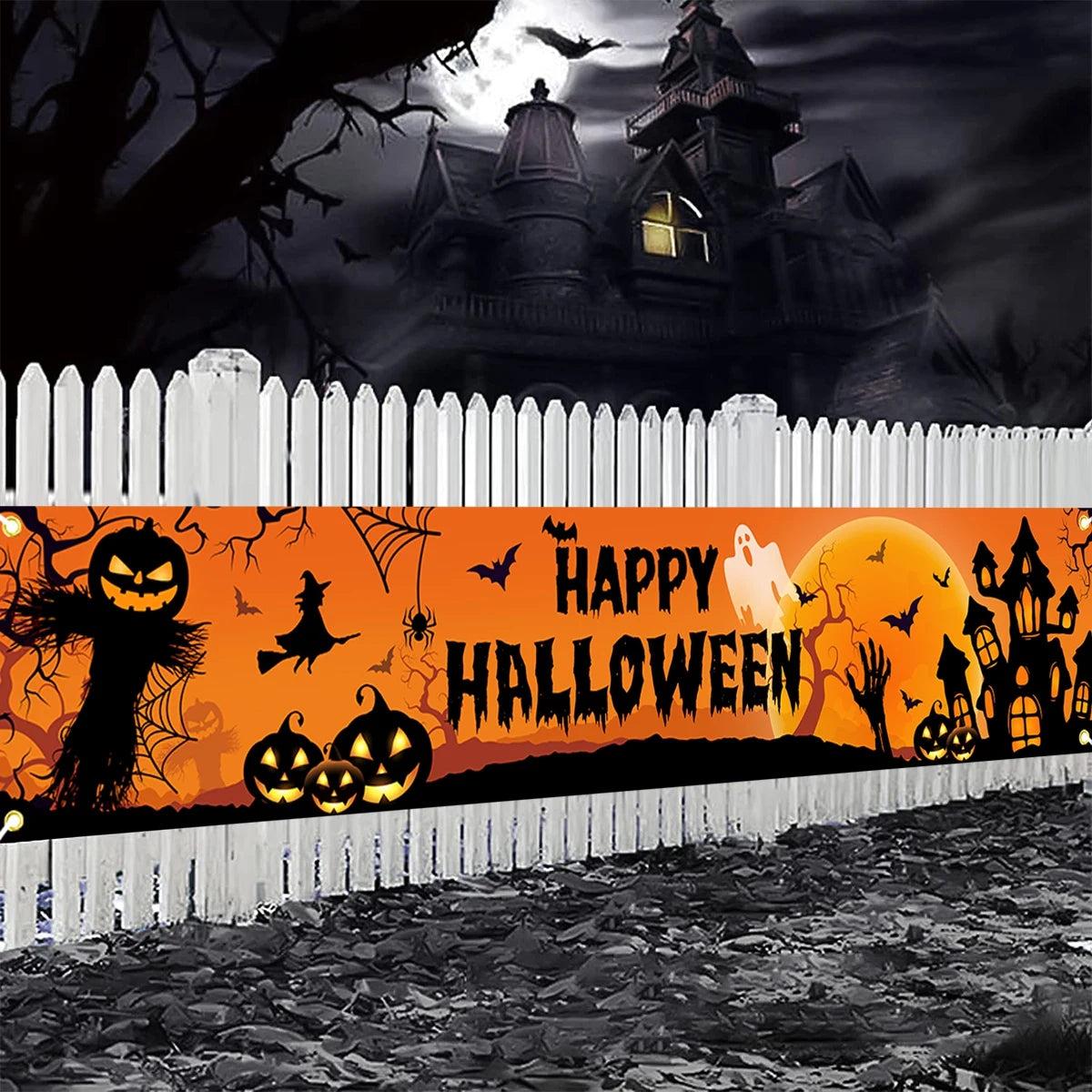 Happy Halloween Outdoor Banner Happy Halloween Decoration For Home Pumpkin Bat Print Backdrop Horror Theme Party Suppiles