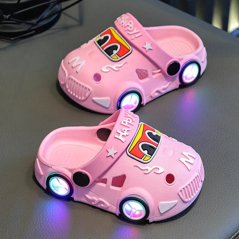 New 2026 Kids Glowing Slippers Summer Outdoor Two-Way Wear Anti-Slip Cute Small Children Sandals Boys Slip-On Home Slippers