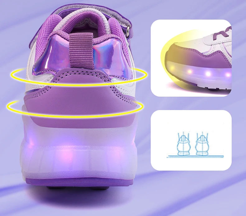 Light Up Roller Shoes Kids LED Sneakers USB Charge Sport Shoes
