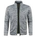 Autumn and Winter Men's New Long Zipper Color Block Sweater Sleeves Thin Plush Sweater Jacket Casual Slim Fit Comfortable Coat