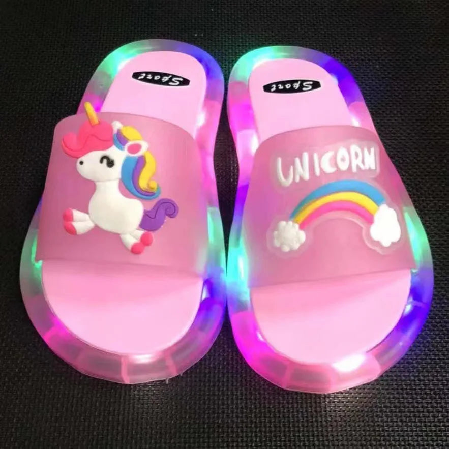 Kids Cartoon Unicorn Slippers Lighted Cute Toddler Shoes