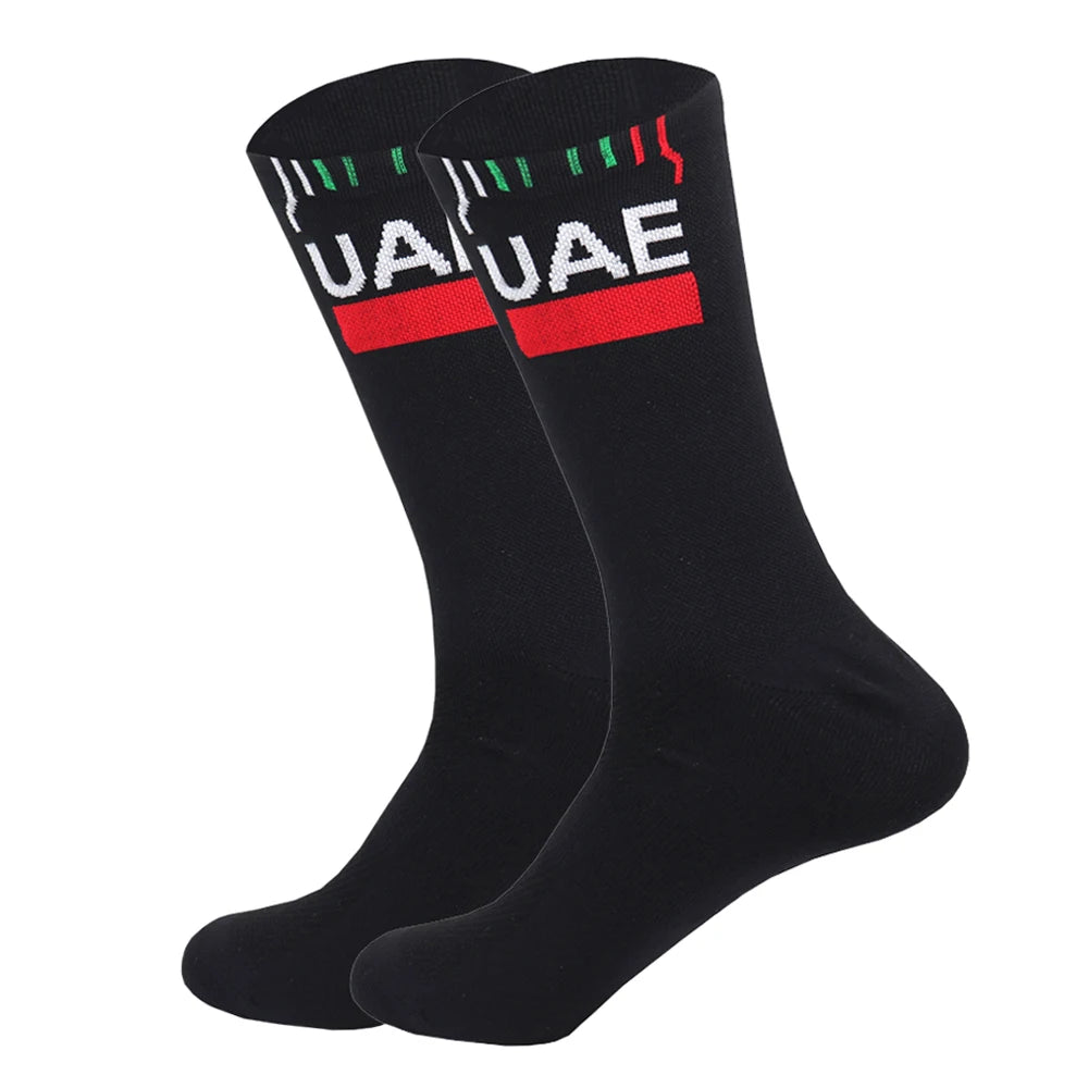 New UAE Cycling Socks rTeam Bike Nurse Compression Road Bike Running Mtb Knee-high White Sports Running Football Socks