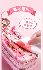 3D Astronaut Pencil Case Boys Stationery New Popular Student Double-layer Large Capacity Waterproof Pink Rabbit